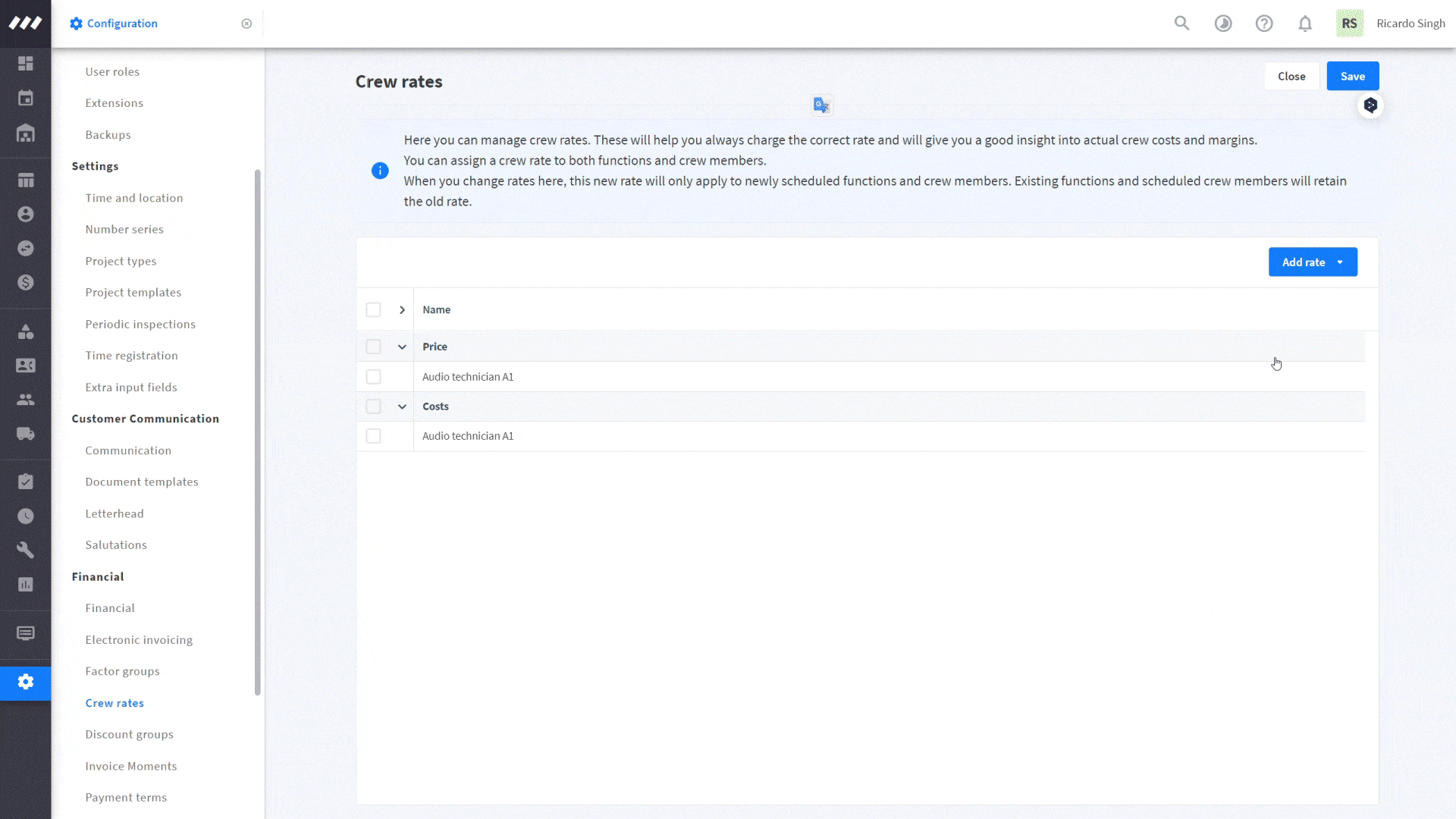 Adding crew rates in the configuration model